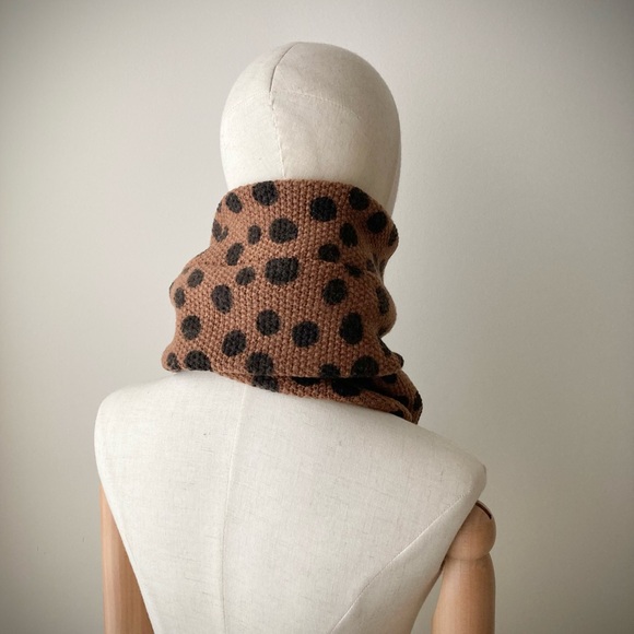 joodito merino wool sweater wrap scarf long muffler polkadot spotted brown black - Picture 6 of 12